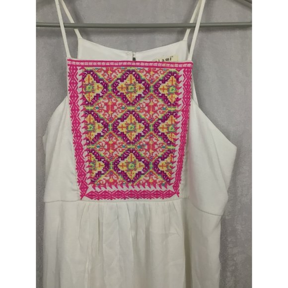 Sleeveless Lined Dress Southwestern Embroidered Front Sz‎ XS White by Miami - Picture 2 of 11